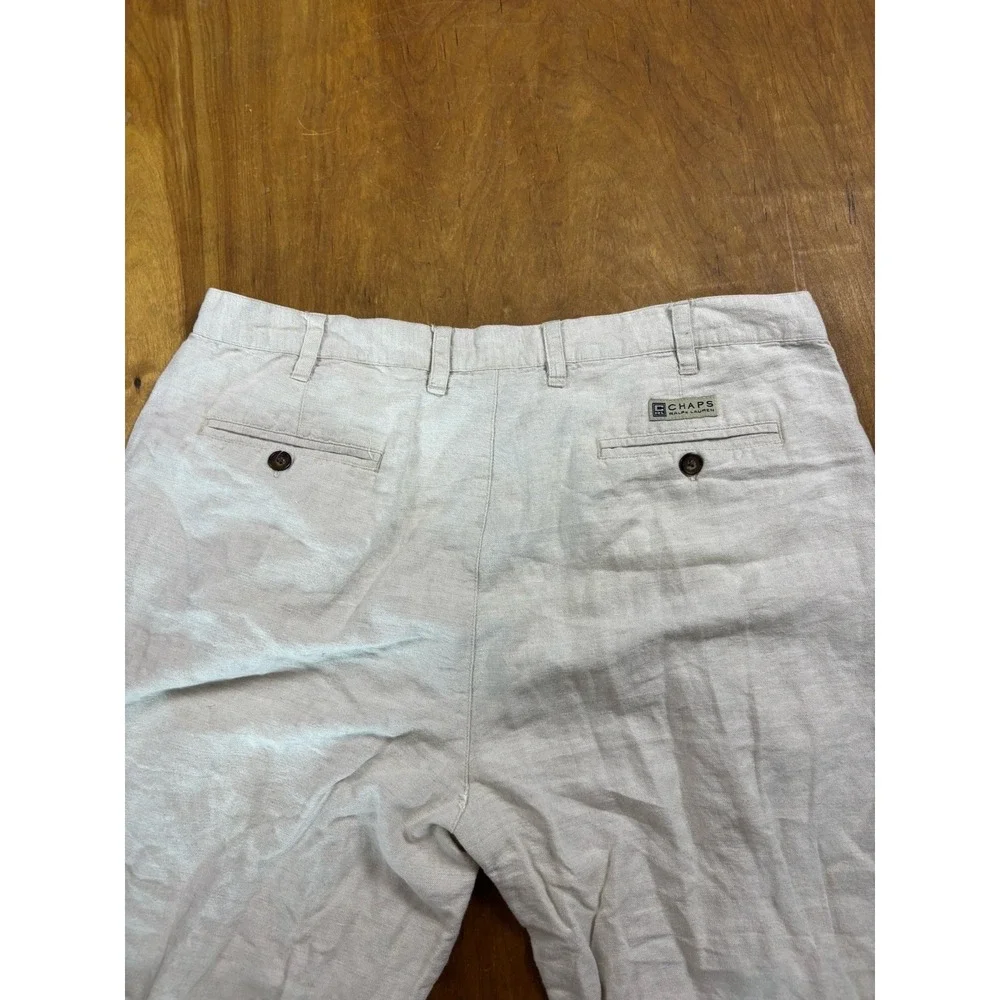VINTAGE Chaps Ralph Lauren Pants Men 37x33 Beige Linen Blend Baggy Loose Trouser
